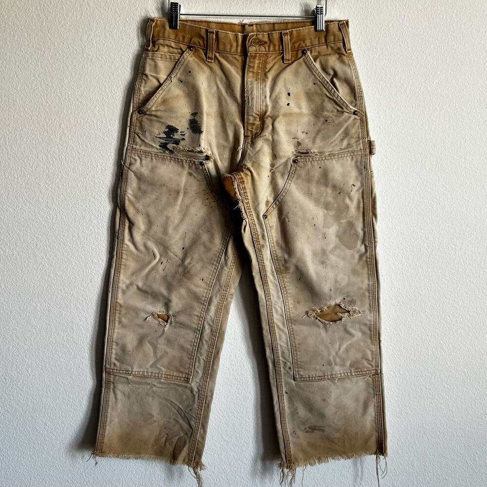 Carhartt B136 BRN faded brown thrashed double knee work wear carpenter pants